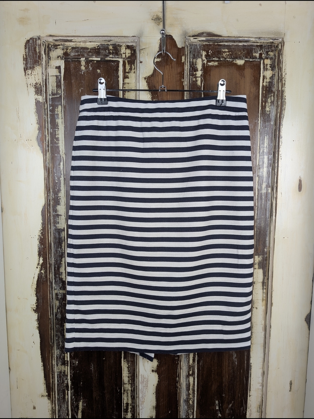 J.Crew Pencil Skirt Linen Cotton Size 2 Navy Stripe Nautical Preppy Classic
